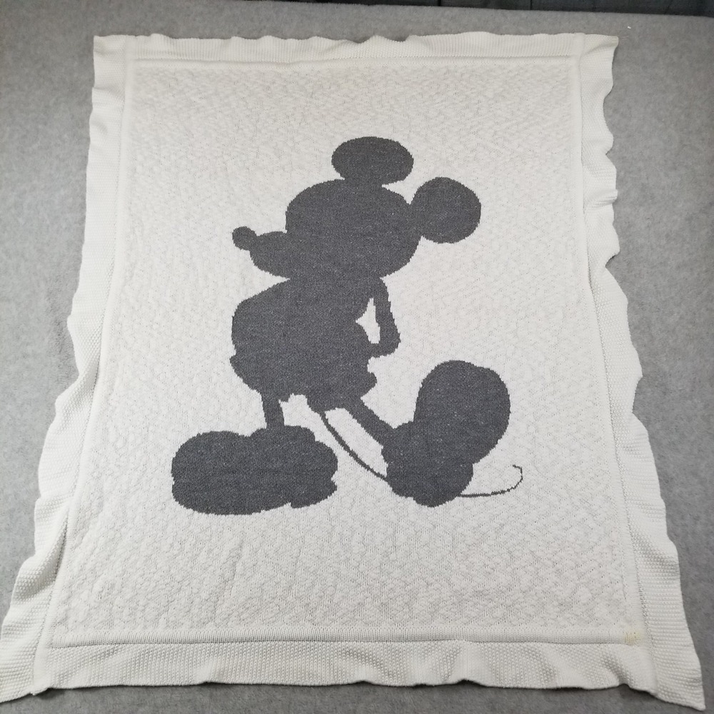 Disney Ethan Allen Blanket Mickey‎ Mouse Baby Knit White Gray 2016 Collectible